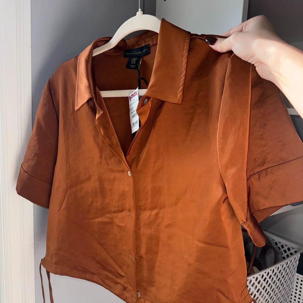 Burnt-Orange Satin 2 Piece Set